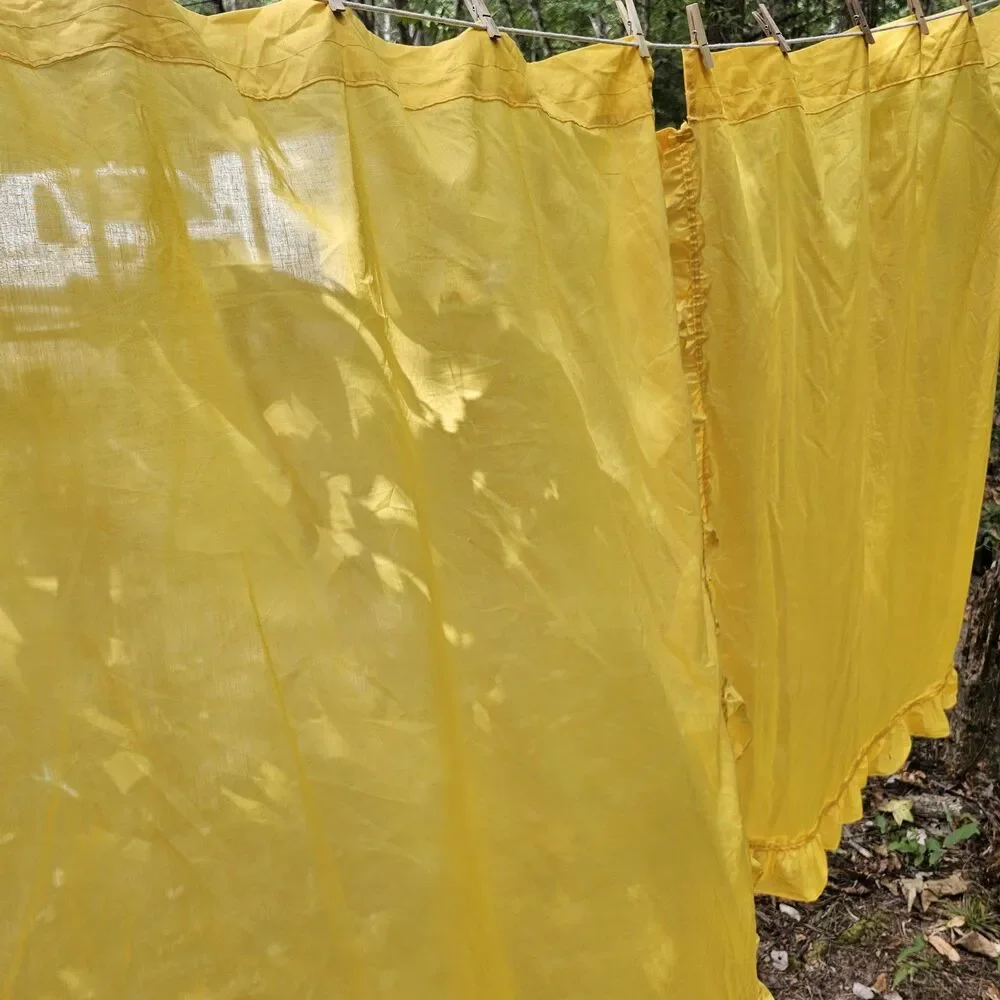 Vintage Bright Orange Yellow Ruffled Curtains Pair 47